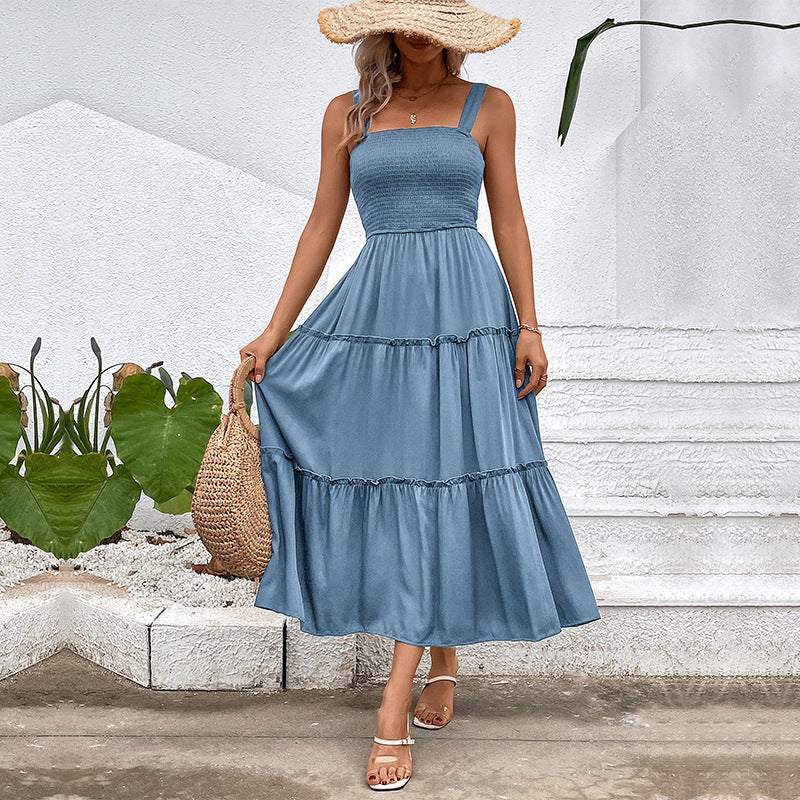Popular Casual Vacation Versatile Solid Color Dresses