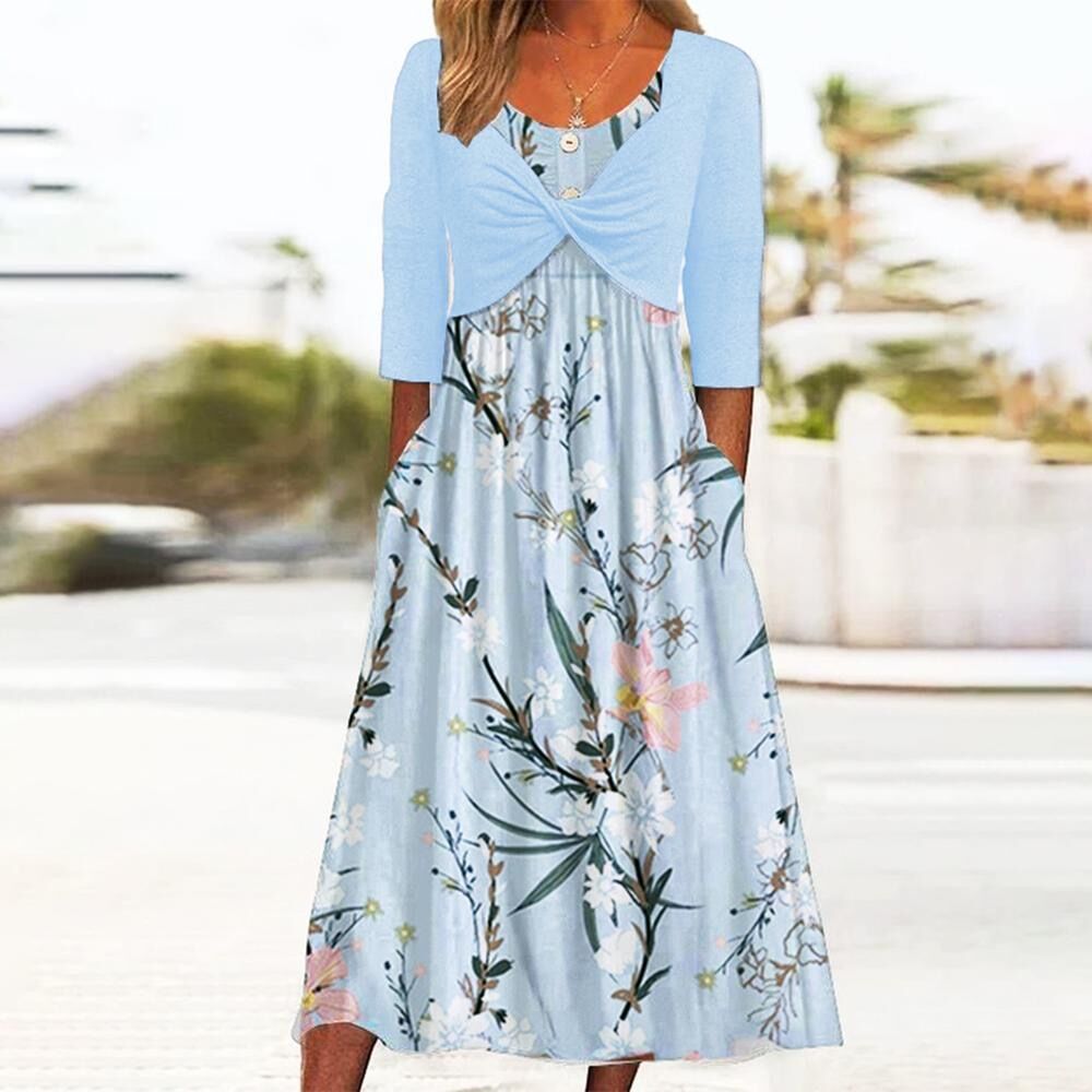 Fashion Printed Fake Two Pieces Large Three Dress