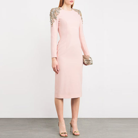 Comfortable Classic Fashion Bead Long-sleeved Midi Dress