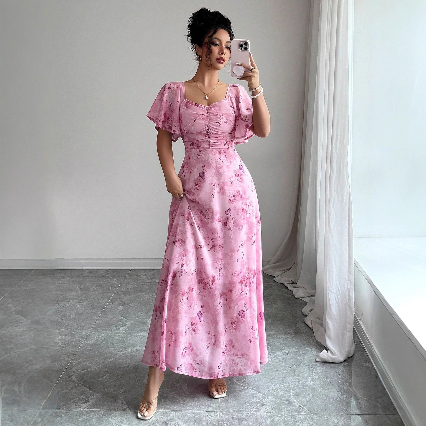 Women's Fashion Summer Floral Elegant Slimming Long Dress