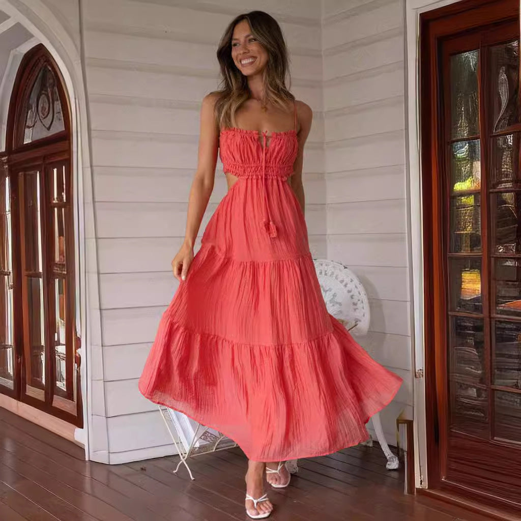 Women's Summer Temperament Camisole Sexy Cutout Long Dress Backless Dresses