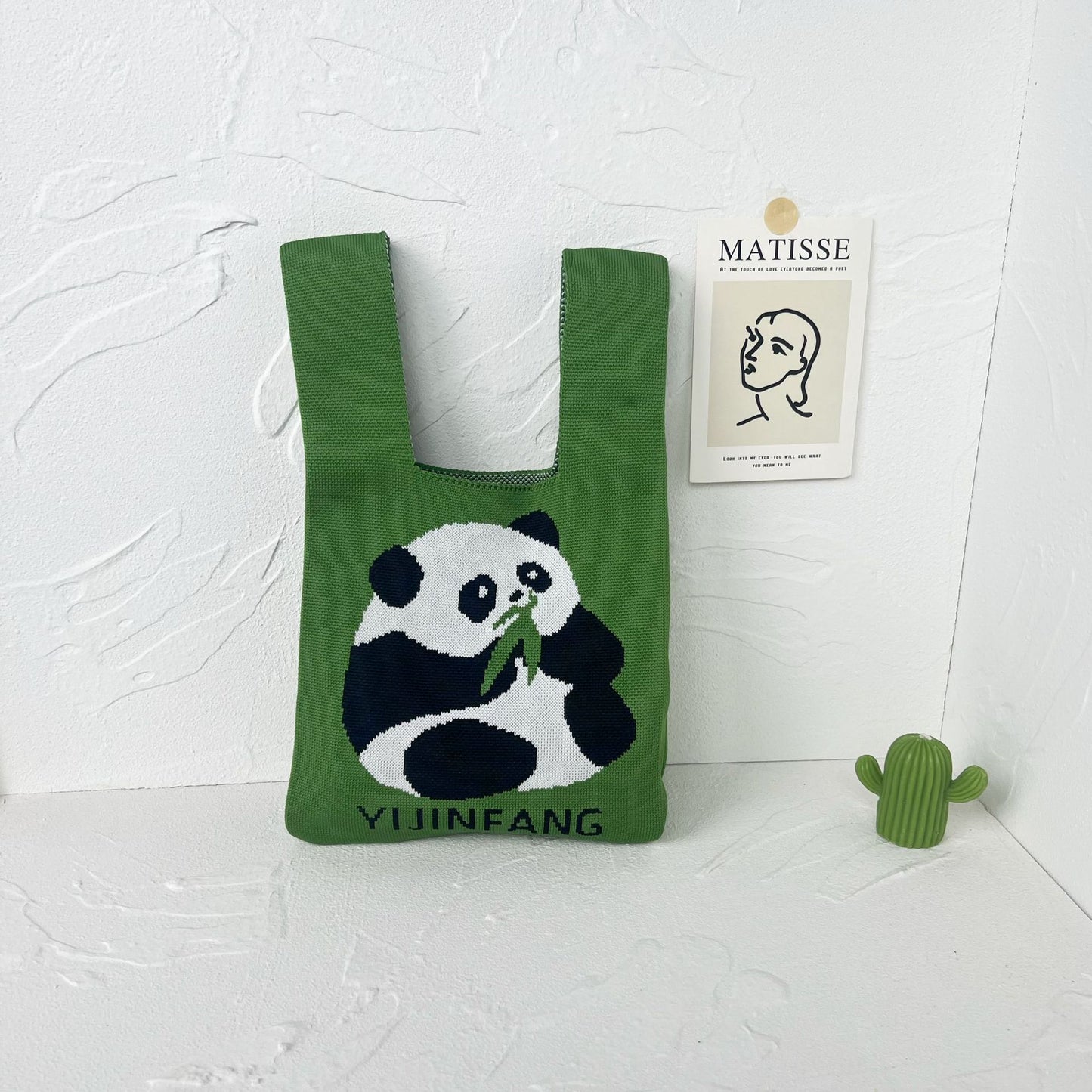 Women's High-grade Panda Knitted Polyester Knit Phone Bags