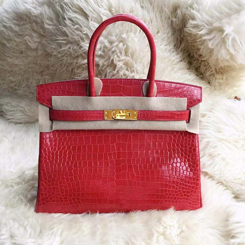 Women's Crocodile Pattern First Layer Cowhide Handbags