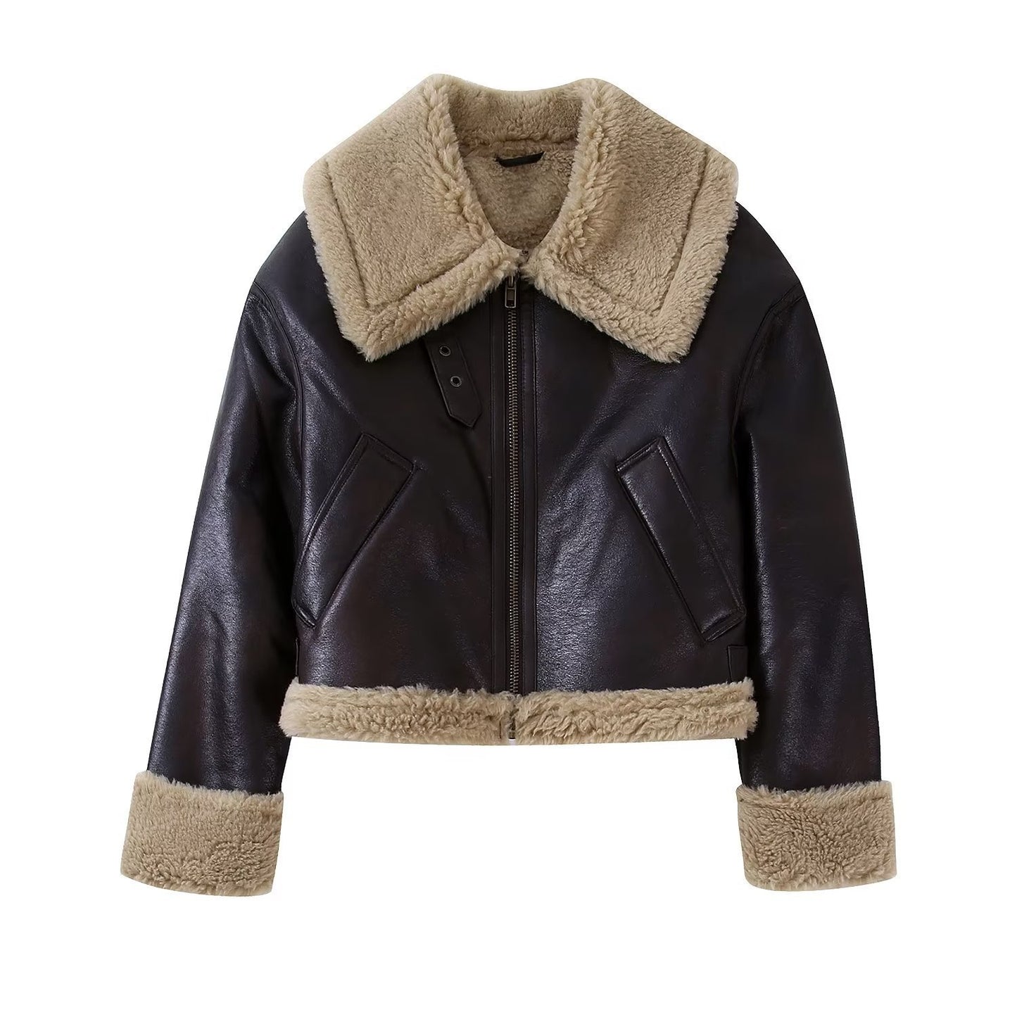 Women's Lamb Wool Motorcycle Winter Fur Zipper Jackets