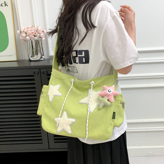 Women's Large Capacity Corduroy Fashion Five-pointed Star Tote Bags