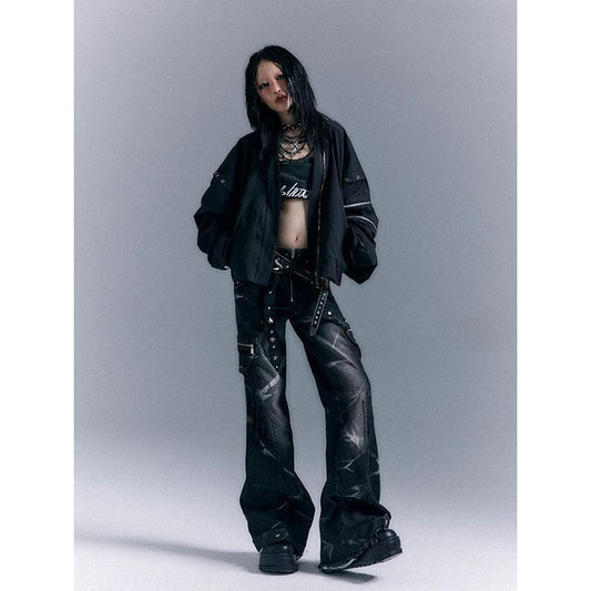 Women's Design Street Punk Low Waist Trousers Spring Rivet Jeans