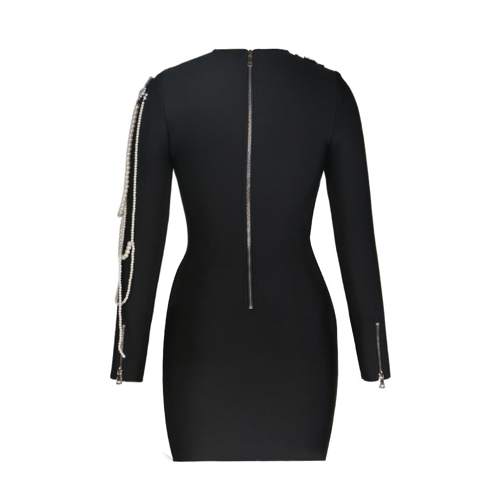 Neck Bead Chain Ornament Knitted Tight Dresses