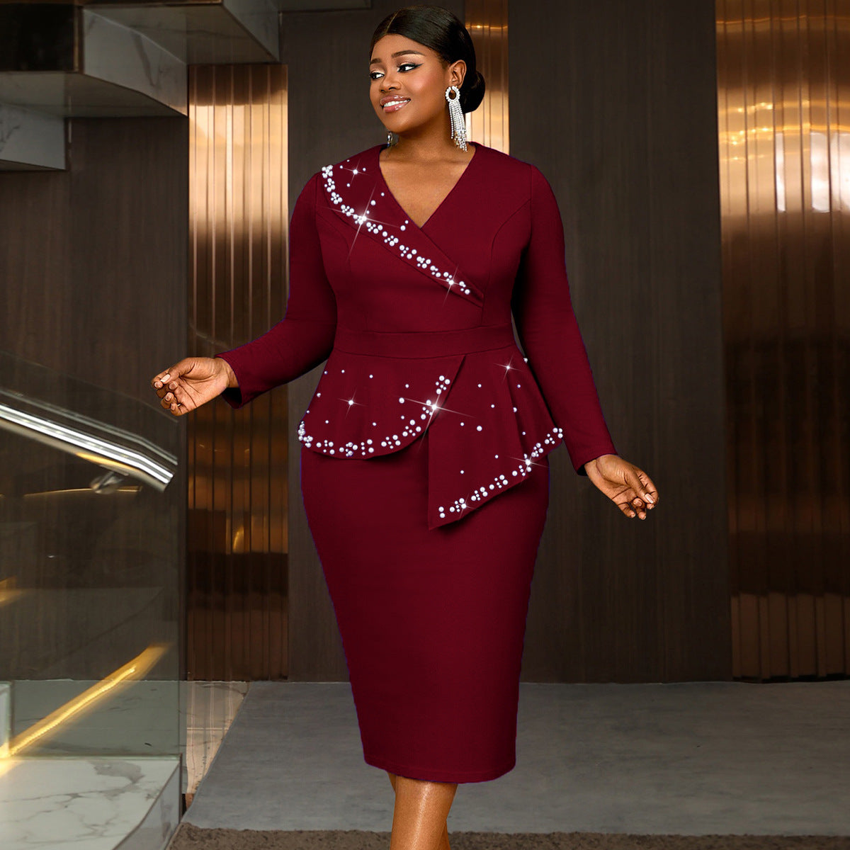 Women's Purple Dress Flounced Rhinestone Elegant Graceful Plus Size