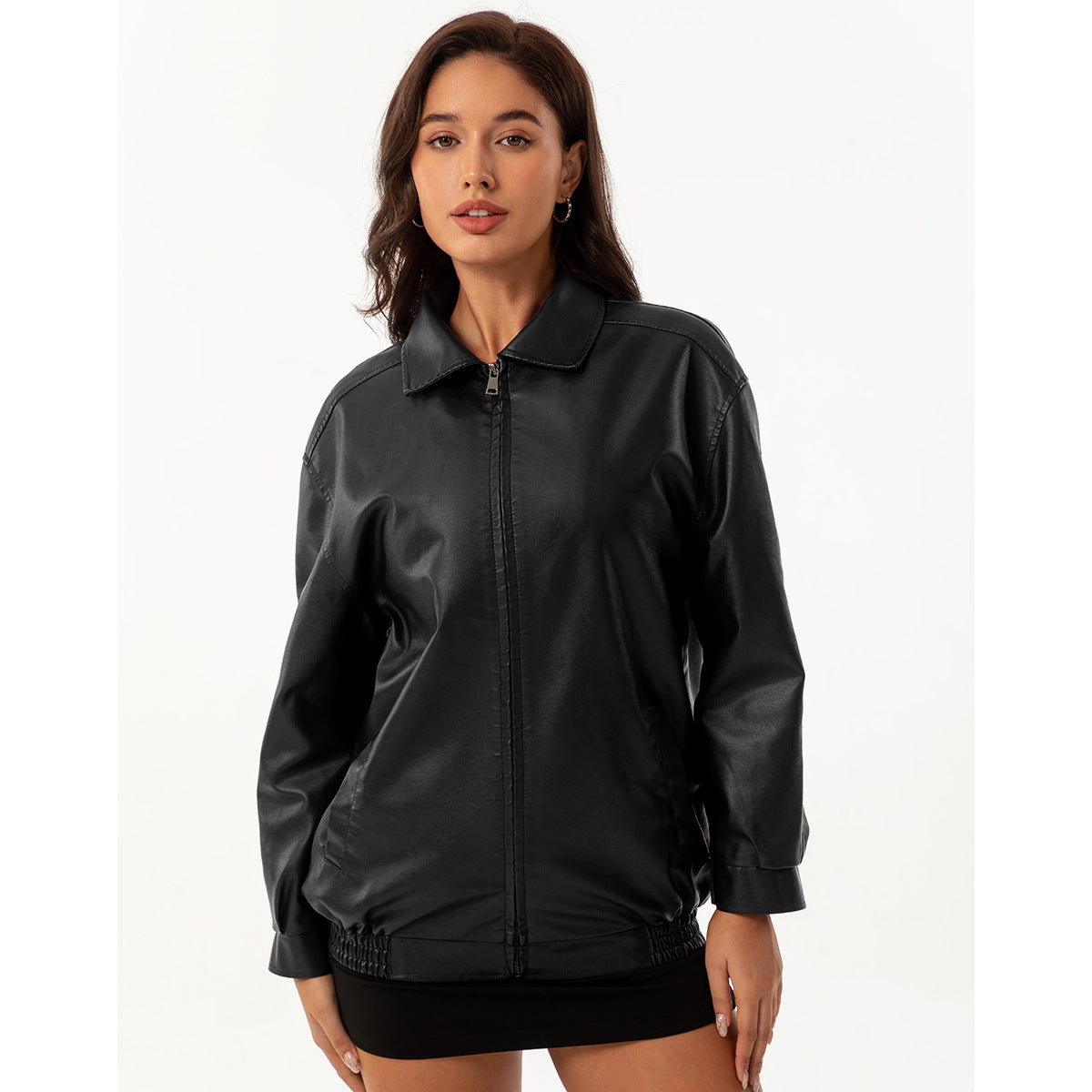 Fashion Popular Loose Leather Female Lady Long Jackets
