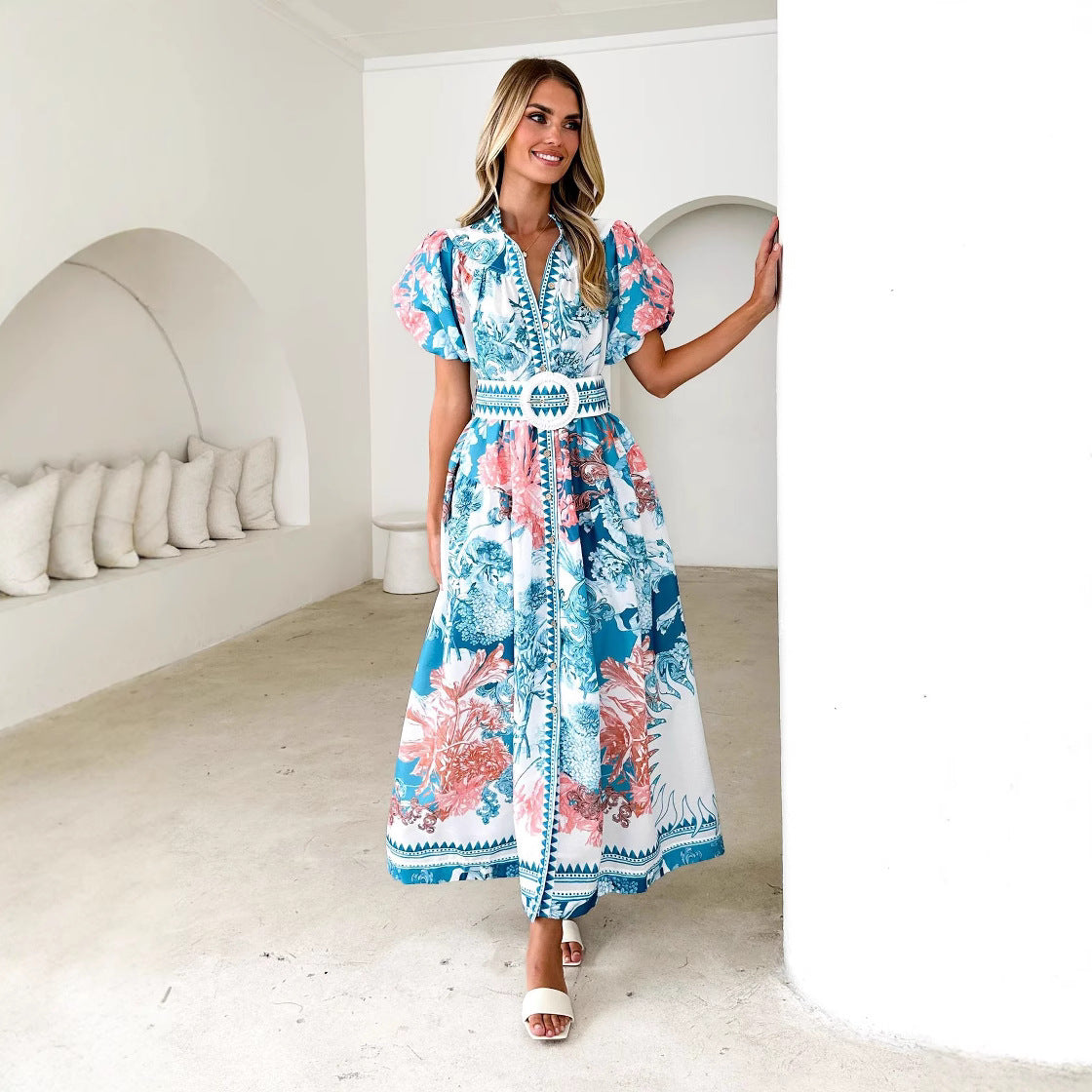 Fashion Casual Positioning Lace Printing Long Dresses