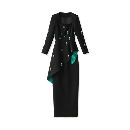 Temperament Long Sleeves Slim Fit Ruffled A- Dresses