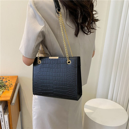 Women's Fashion Stone Pattern Chain Texture Shoulder Bags