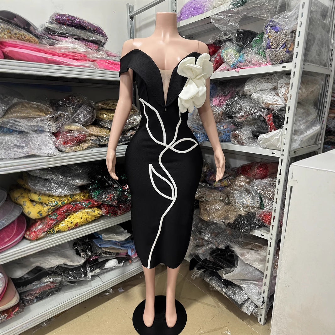 Women's Tube Large Flower Decorative Bandage Dress Dresses