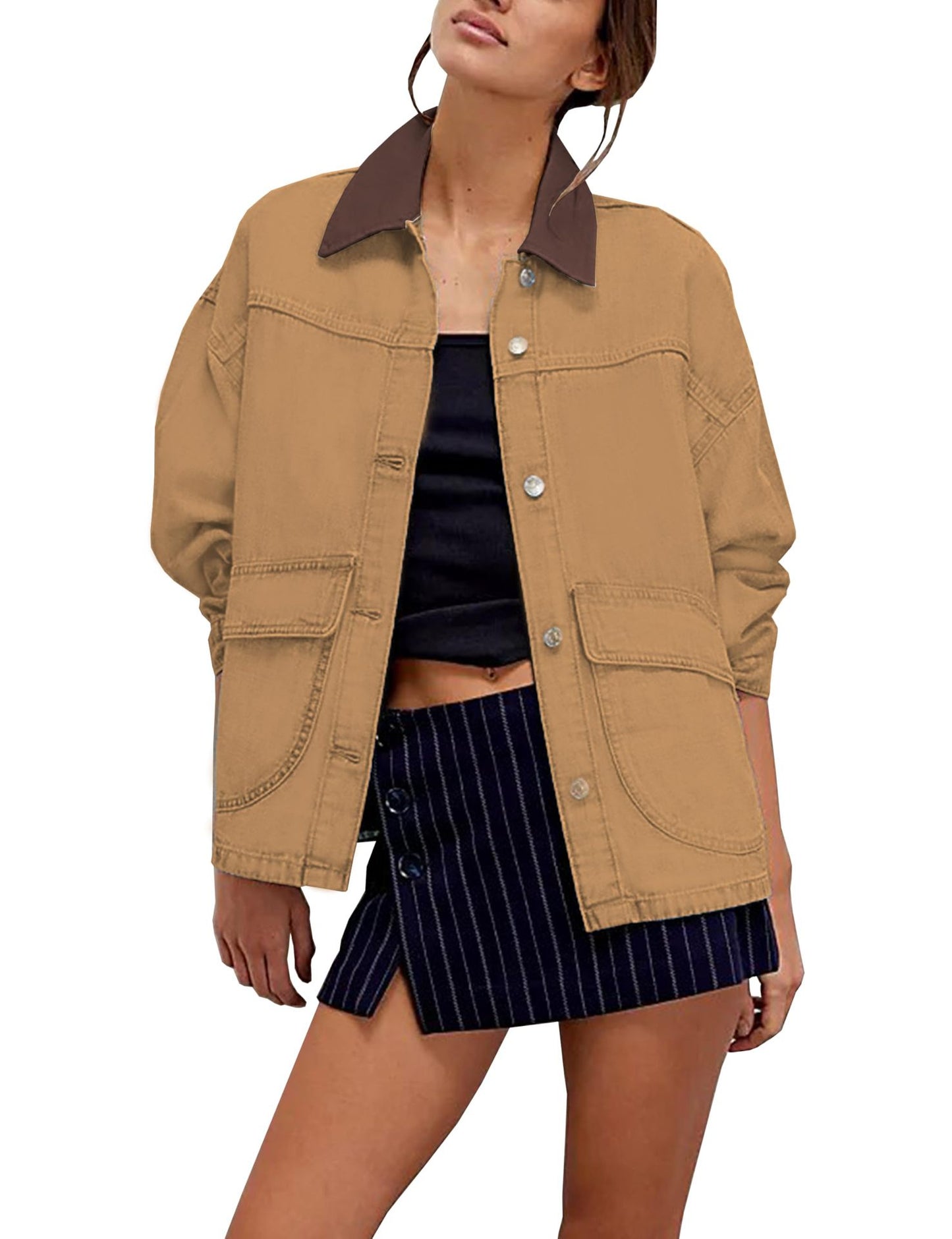 Women's Cowboy Loose Contrast Color Denim For Coats
