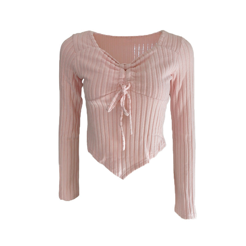 Women's Casual Solid Color Pleating Bell Sleeve Women's T-shirt