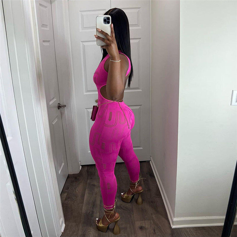 Women's Sleeveless Hollow Slim High Sports One-piece Women's Jumpsuit/clothing