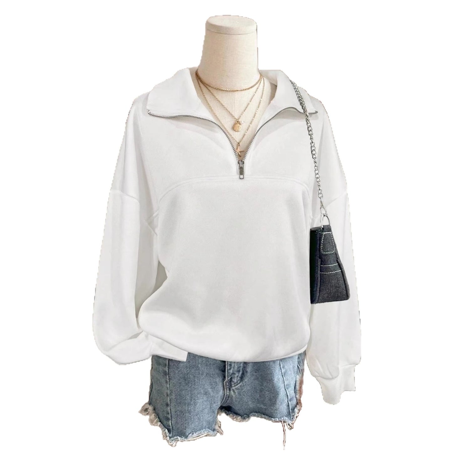 Back To School Casual Long Sleeve Lapel Half Loose Women's Sweater, Sweater