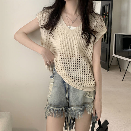 Women's Summer Thin Hollow Knitted Idle Style Sleeveless Vests
