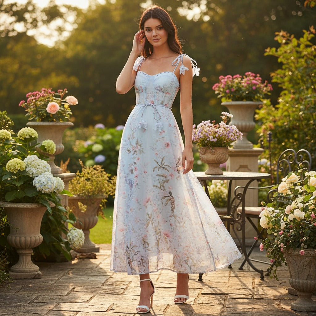 Women's Summer Floral Printed Suspenders Fishbone Fairy Dress Dresses