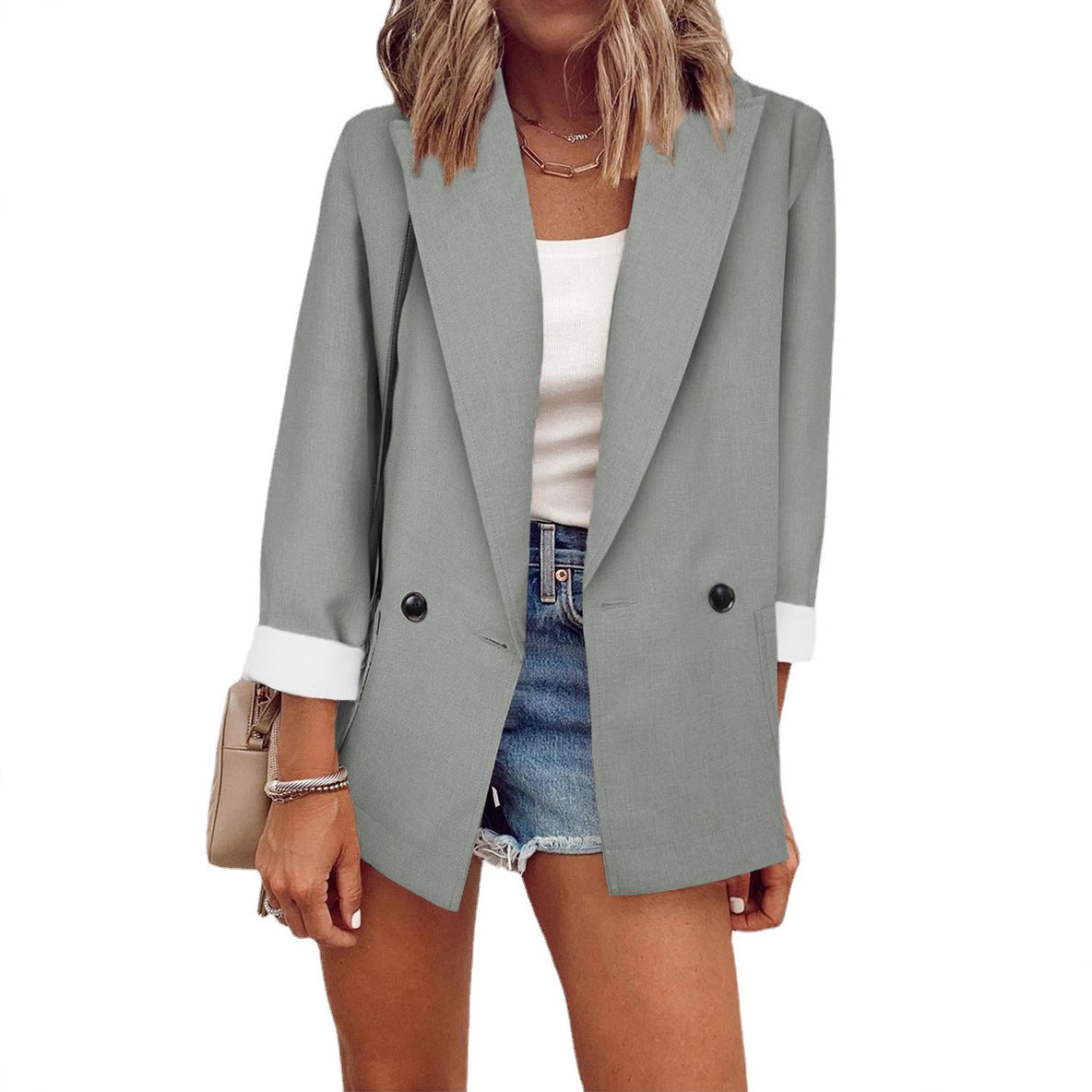 Fashion Solid Color Single Long Sleeve Small Suit