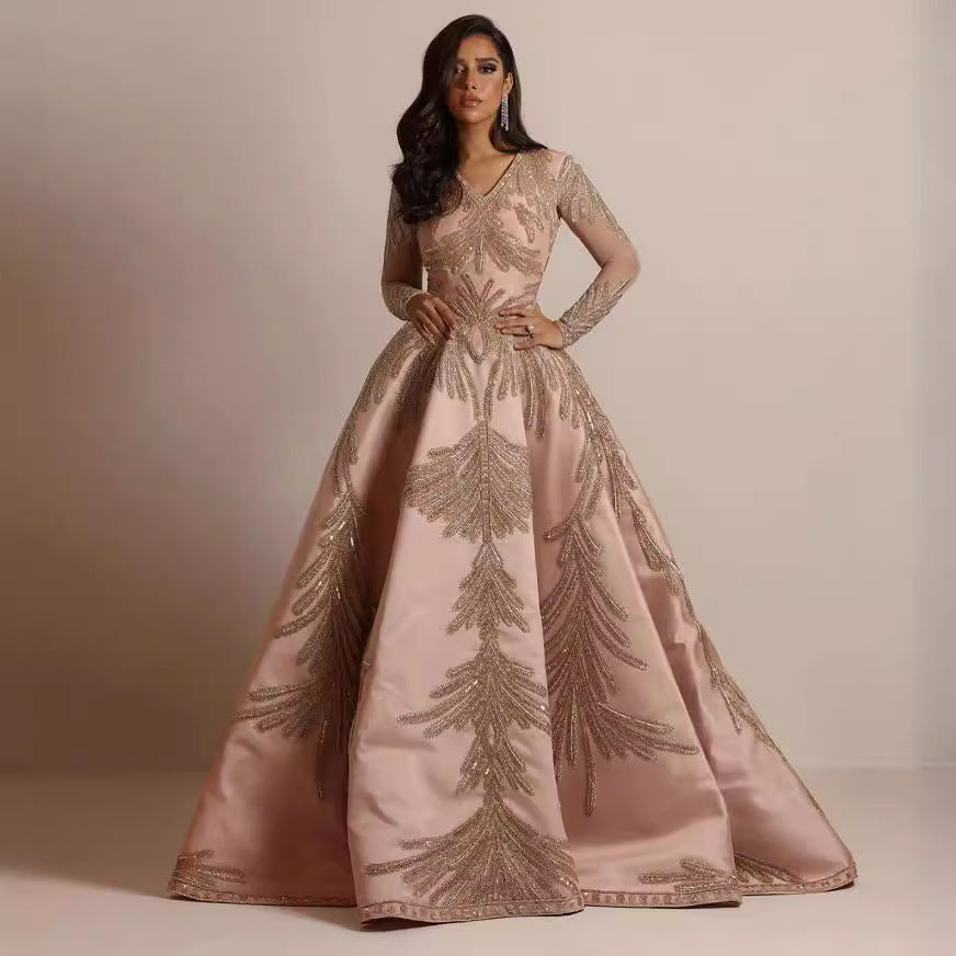 Women's Spring Bronzing Long Sleeve Dress Banquet Wedding Dresses