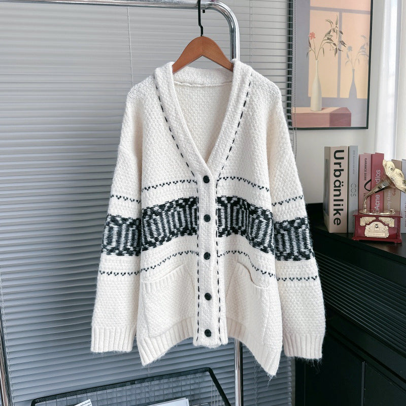 Women's Stitching Design Sense Niche Loose Lazy Knitwear