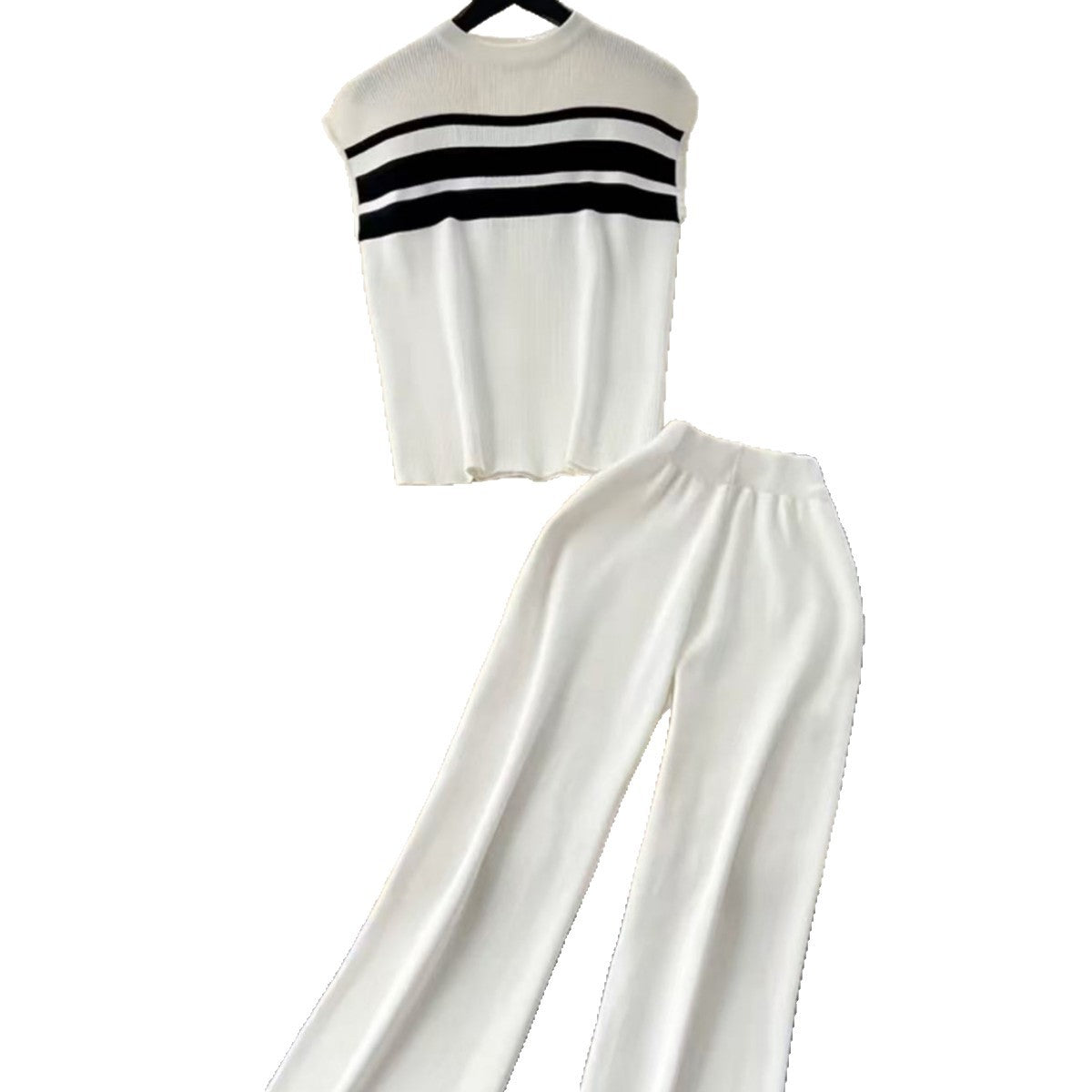 Women's Sleeveless Knitted Two-piece High Waist Straight Suits