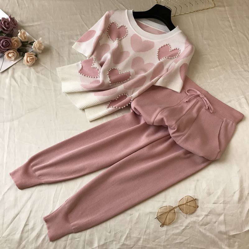 Women's Small Look Tall Western Style Love Beaded Knitted Sleeve Fashion Casual Suit