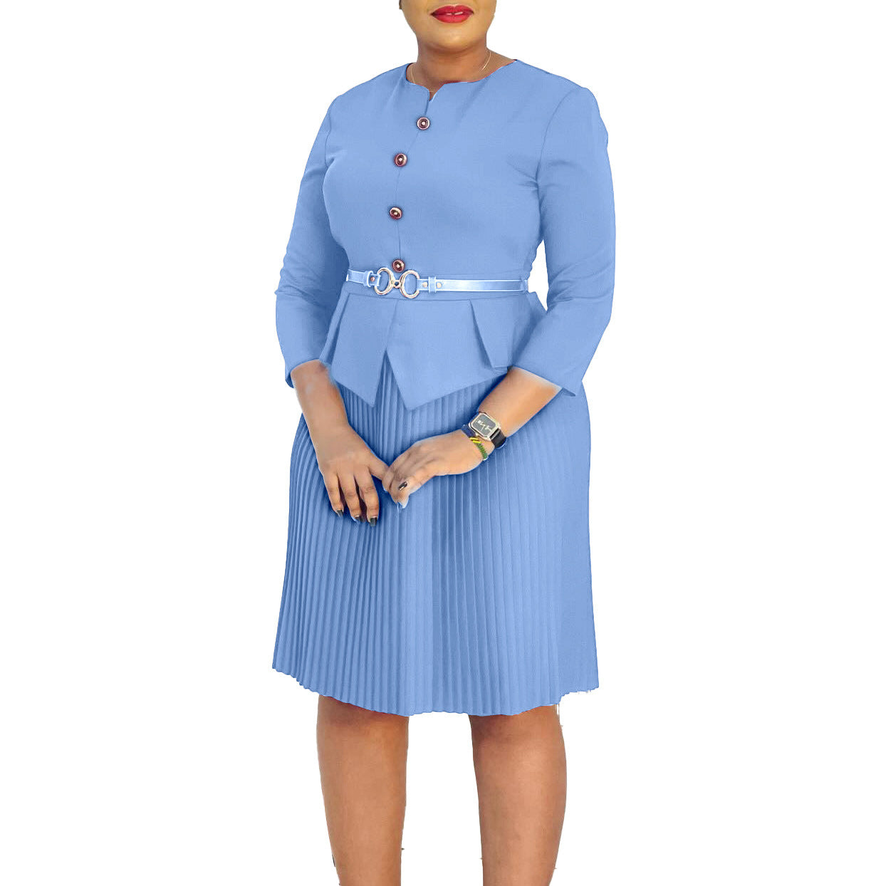 Women's Three-quarter Sleeve Fashionable Elegant Pleated Dress