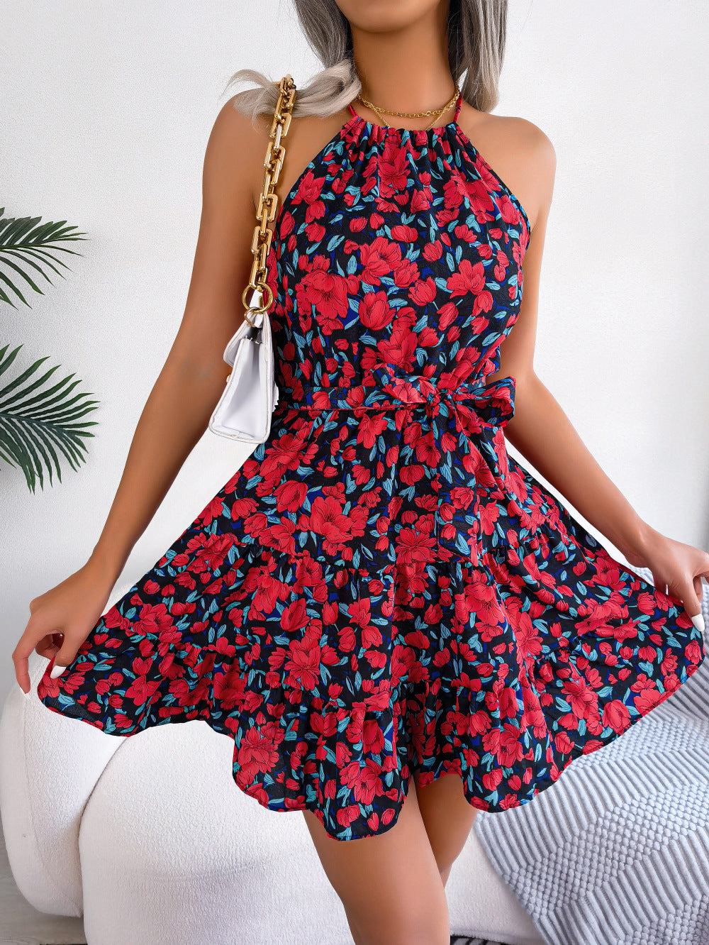 Women's Style Casual Ruffled Large Swing Floral Dress