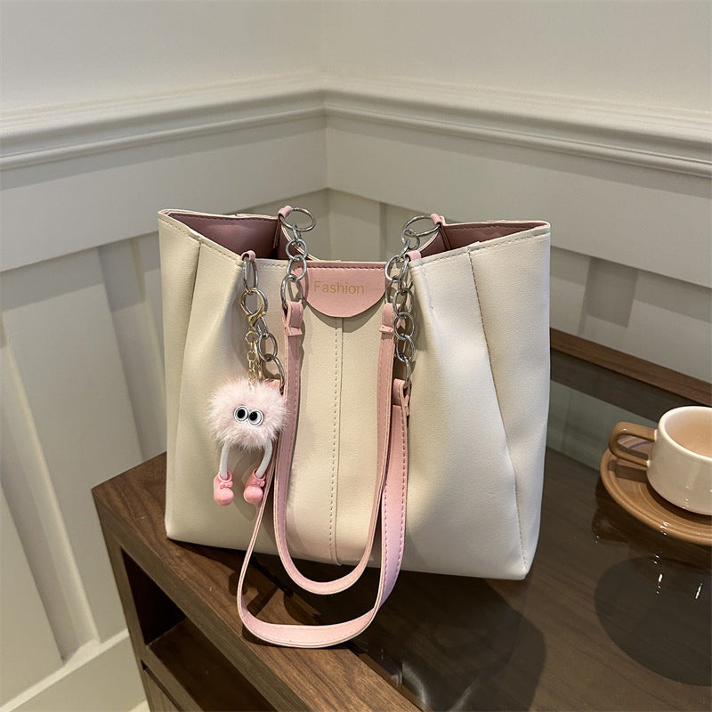 Women's Simple Textured Gentle Spring Commuter Underarm Tote Bags