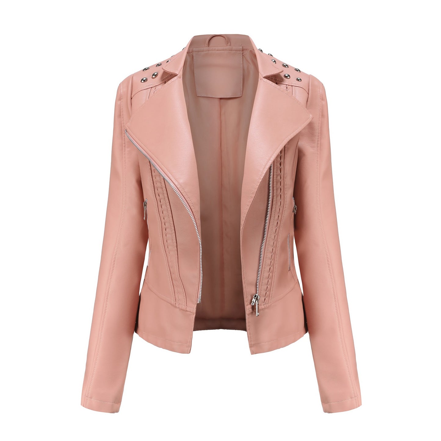 Women's European Beaded Leather Long-sleeved Fashion Lapel Clothing