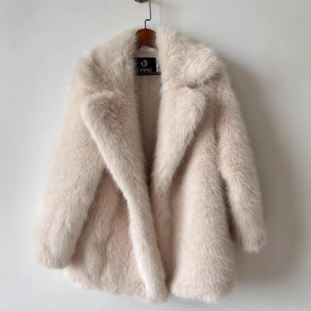 Women's Fur Warm Collar Imitation Overcoat Mid-length Coats