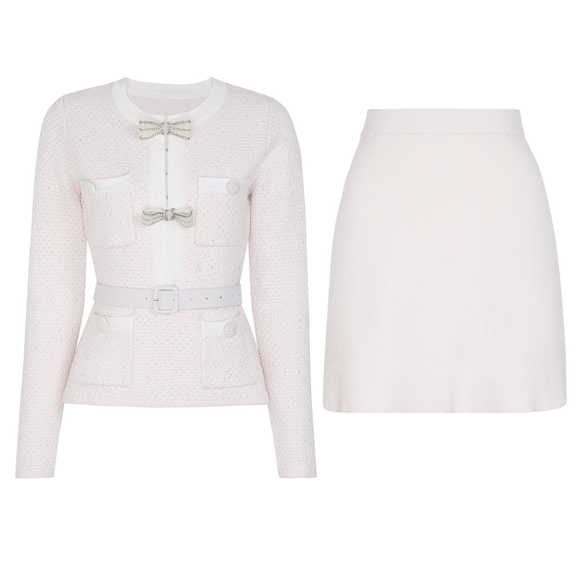 Quality Beaded Belt Slimming Long Sleeve Knitwear