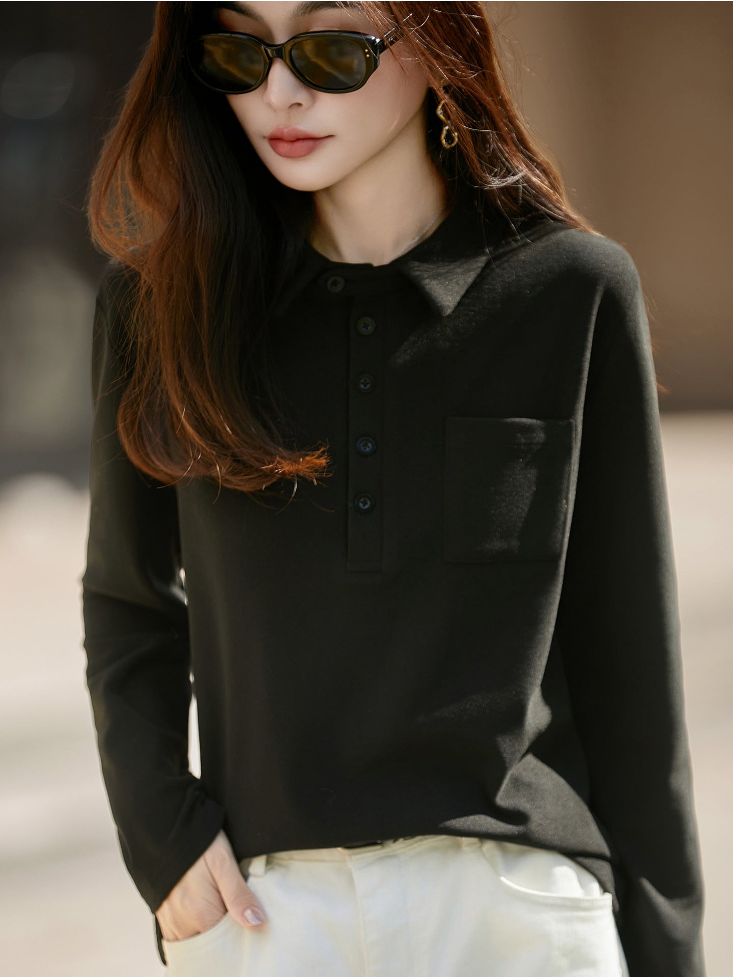 Lapel Double-sided Brushed Base Shirt Female Blouses