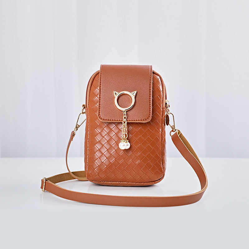 Women's Korean Style Trendy Woven Fashionable Mobile Phone Bags