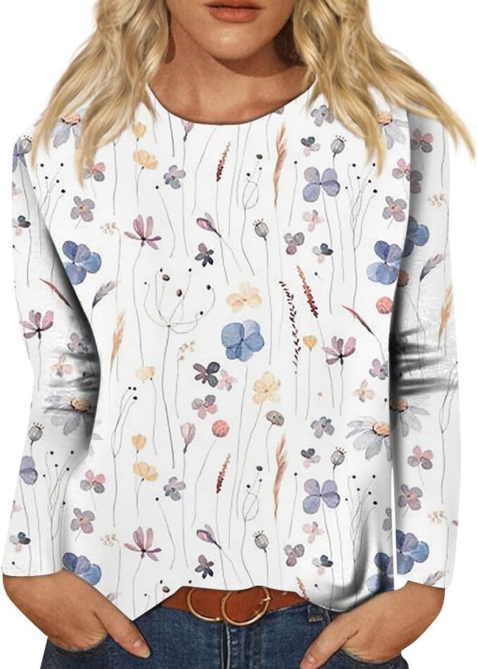 Women's Round Neck Long Sleeve Loose Print Tops