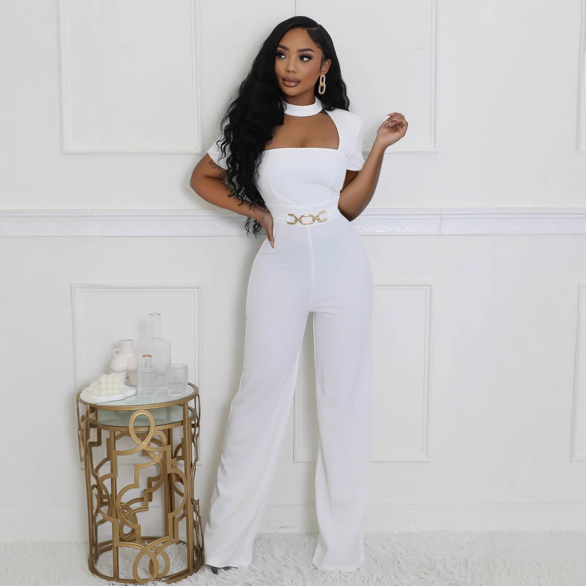 Women's Elegant Personalized Scarf Sleeve Wide Leg Jumpsuits