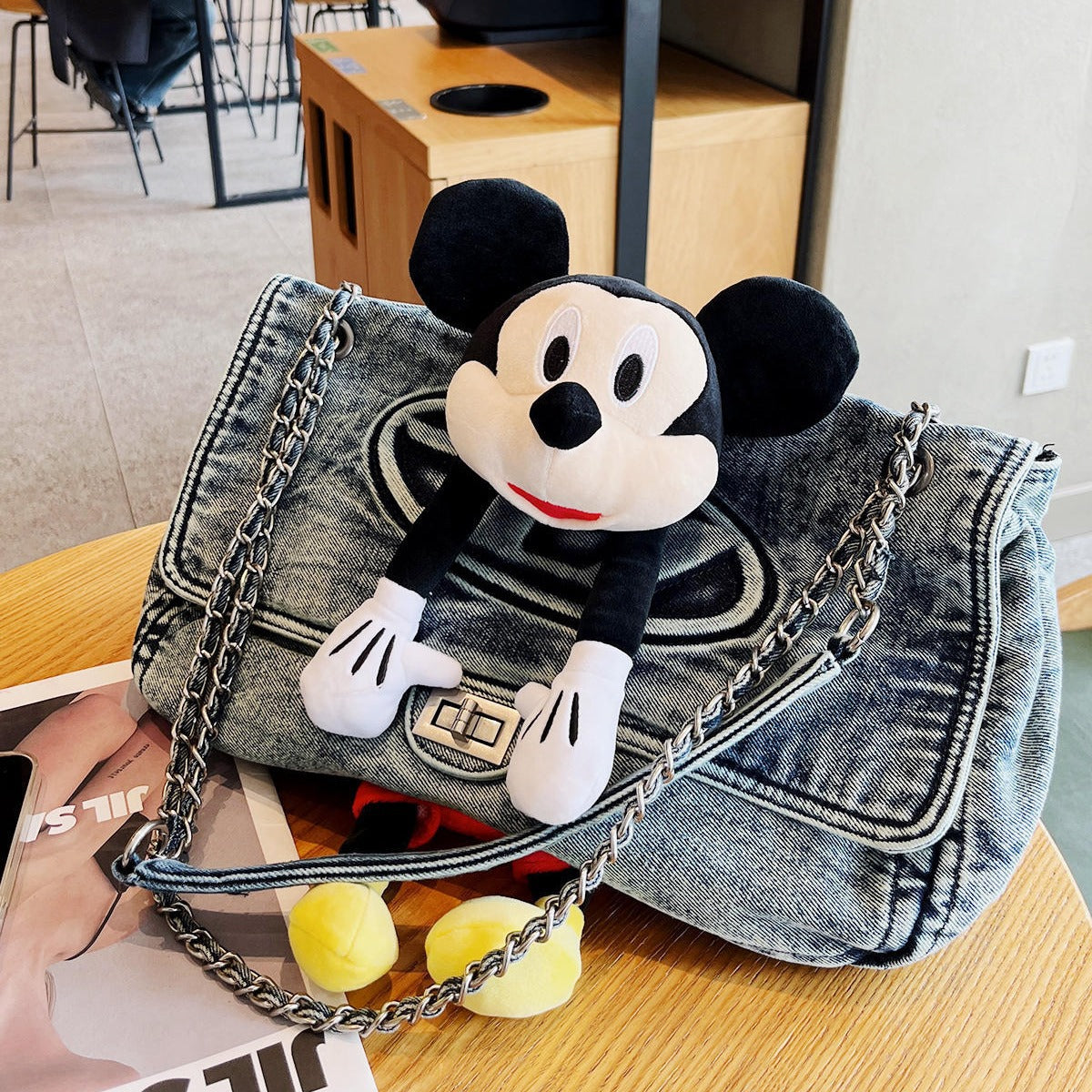 Classy Denim Trendy Mickey Vacation Chain Crossbody Bags