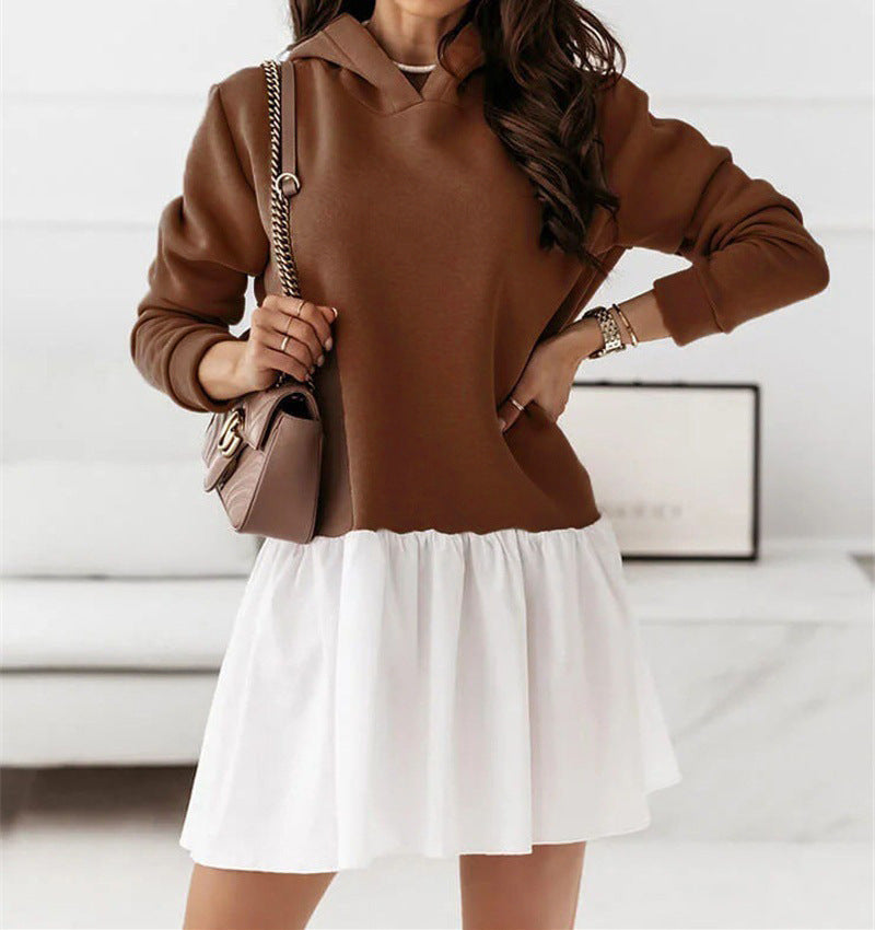 Pretty Women's Spring Pullover Hooded Patchwork Dress