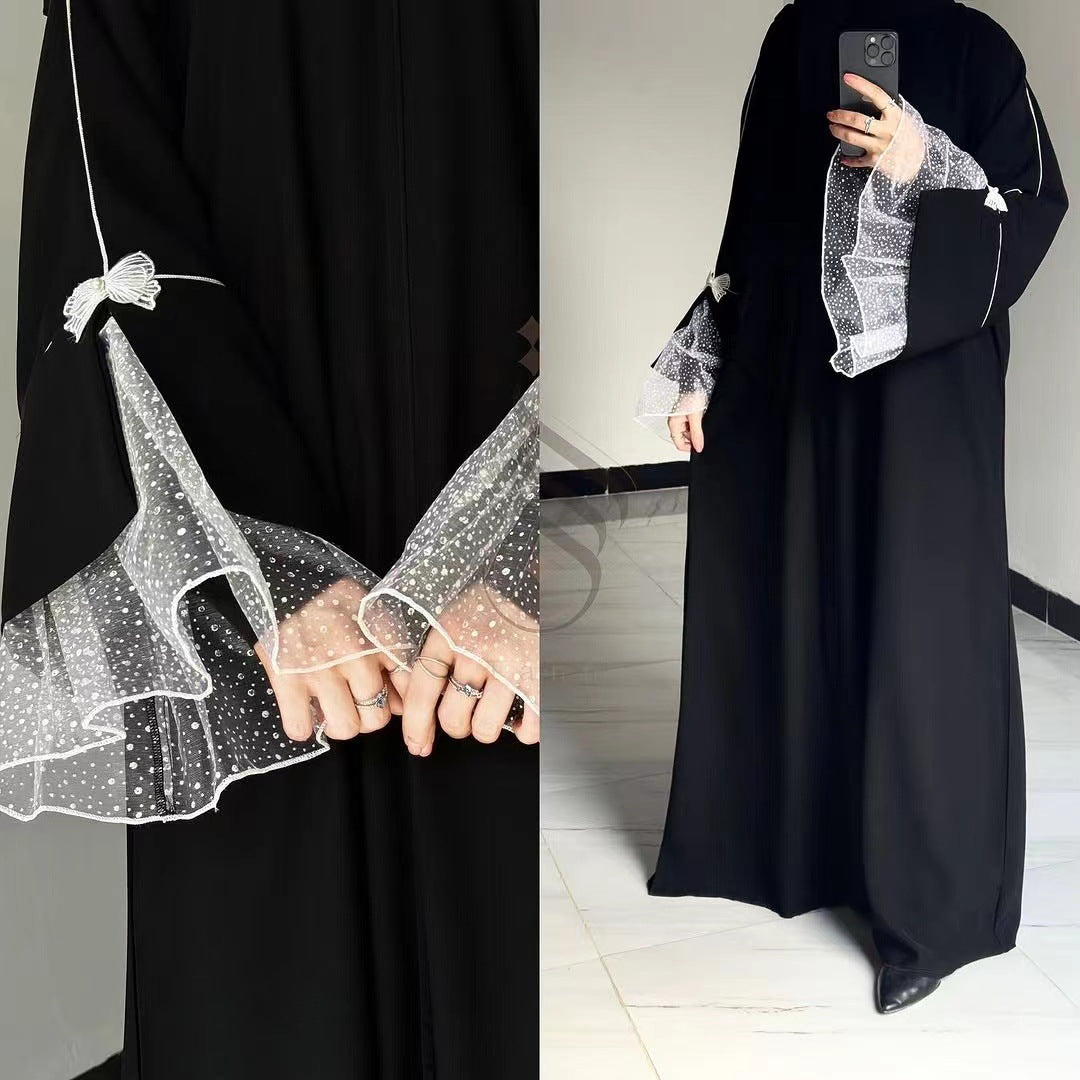 Trendy Turkish Stitching Lace Dress Robe Dresses