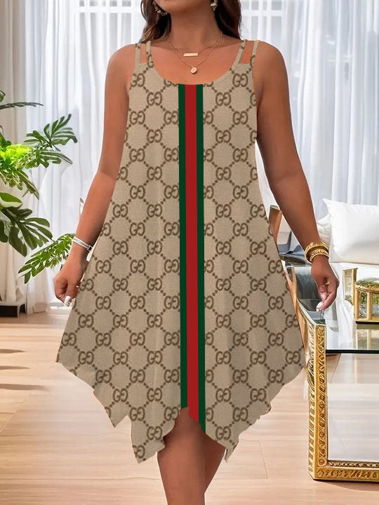 Women's Strap Summer Casual Asymmetric Hem Round Dress