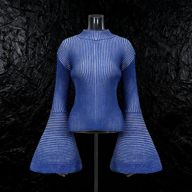 Color Round Neck Striped Design Large Sweaters