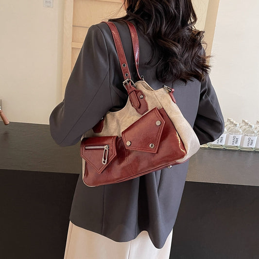 Women's Retro Large Capacity Stitching Simple Soft Crossbody Bags