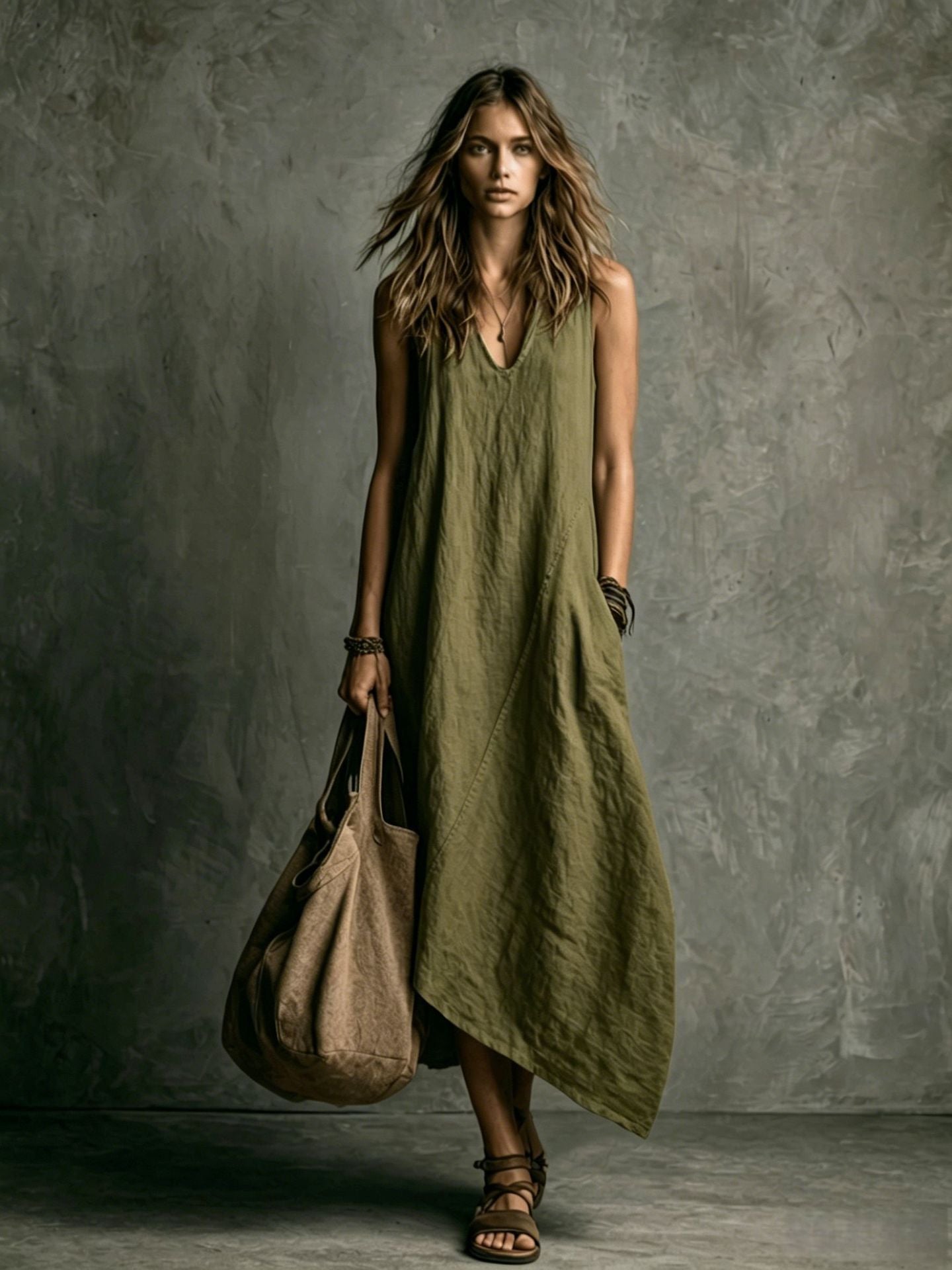Summer Fashion Stitching Sleeveless Pocket Vacation Dress