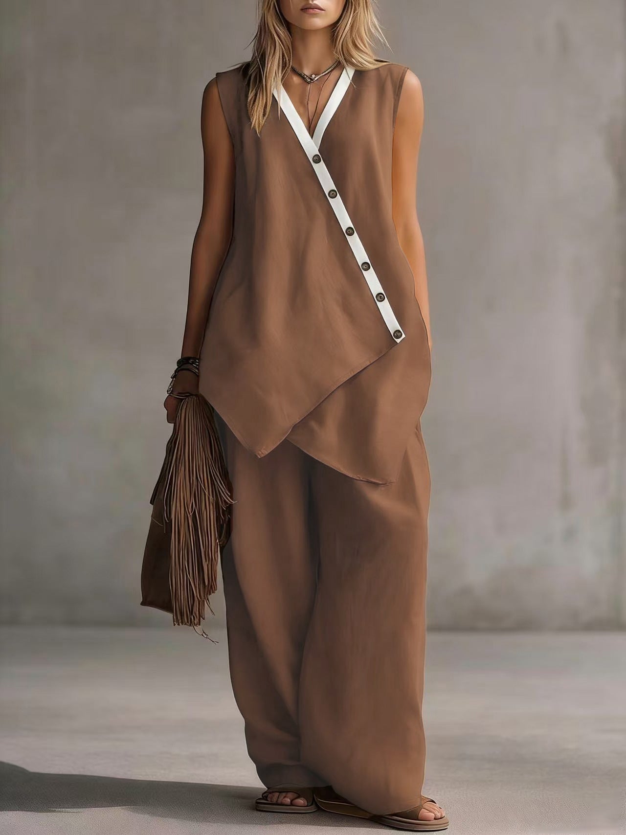 Popular Bohemian Irregular Button Wide Leg Suits