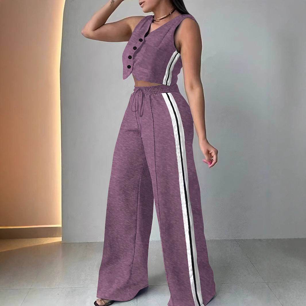 Women's Wear Pocket Sleeveless Cropped Set Fashion Casual Suit