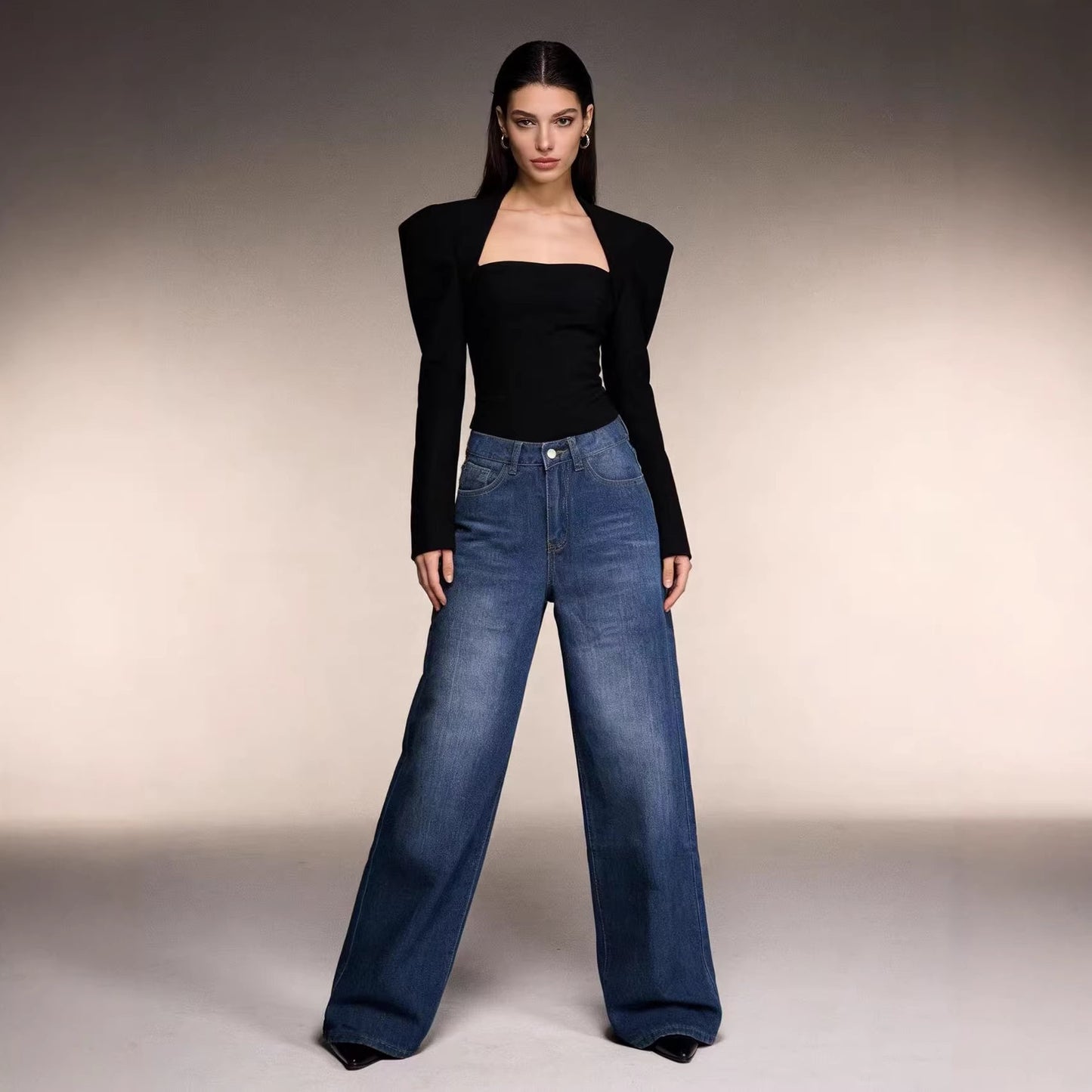 Women's Fashionable Retro High Waist Loose Straight Jeans