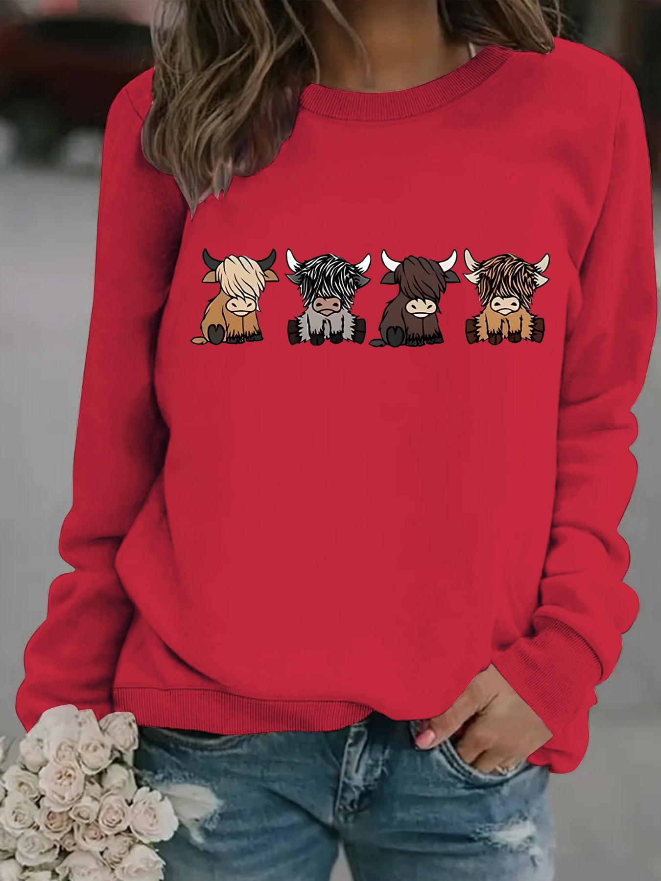 Women's Casual Long-sleeved Round Neck Four Calf Women's Sweater, Sweater