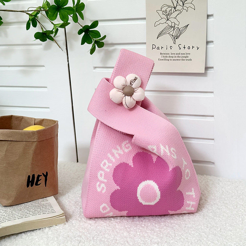 Women's Flower Cartoon Knitted Woven Large Capacity Handbags